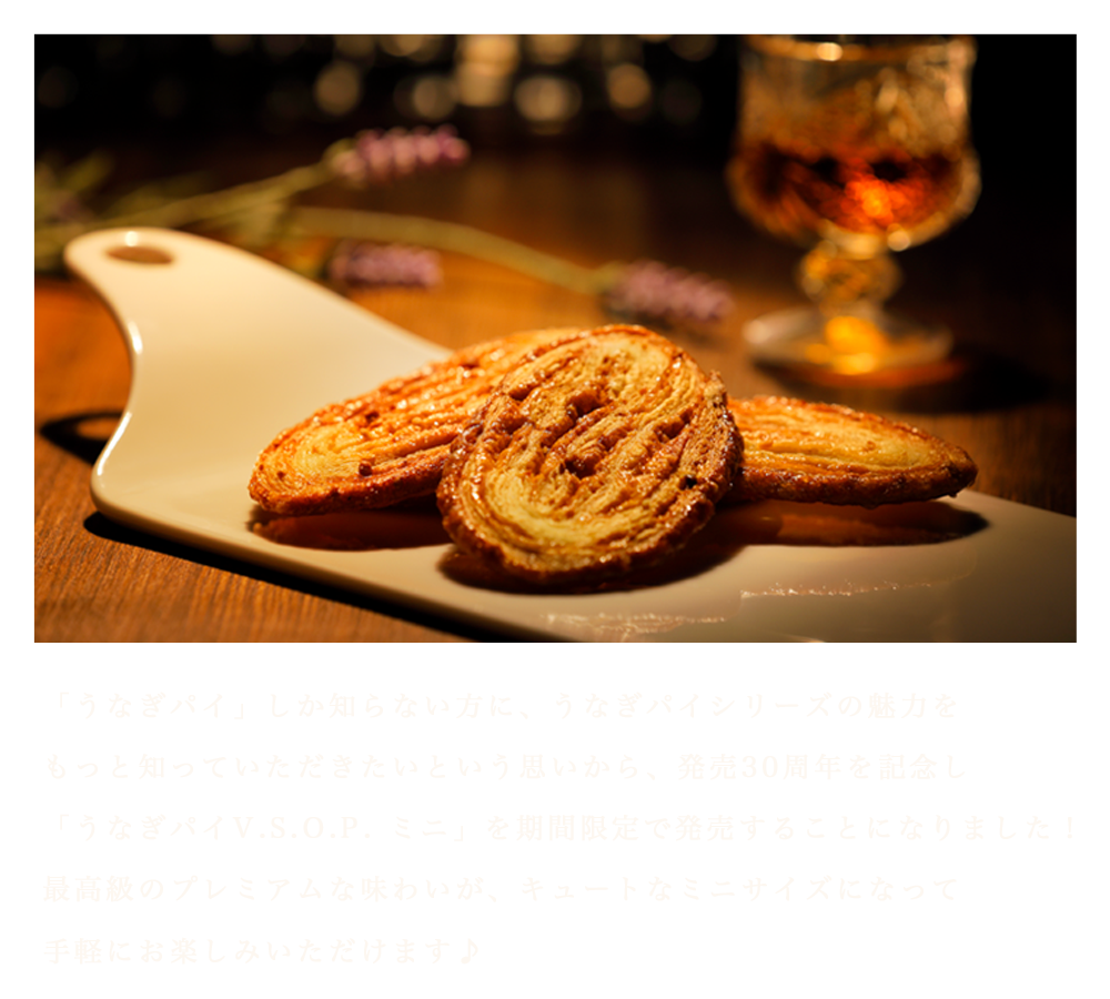 「うなぎパイ」しか知らない方に、うなぎパイシリーズの魅力をもっと知っていただきたい　発売30周年を記念し「うなぎパイV.S.O.P. ミニ」を期間限定で発売！最高級のプレミアムな味わいが、ミニサイズになって手軽にお楽しみいただけます